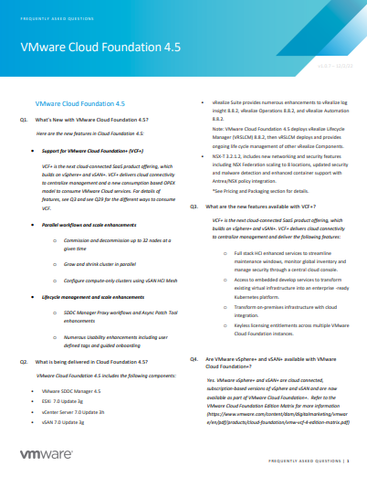 VMware Cloud Foundation Frequently Asked Questions