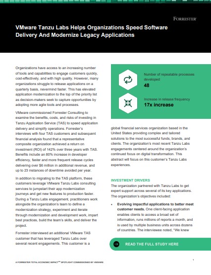 Forrester Report: VMware Tanzu Labs Helps Organizations Speed Software Delivery and Modernize Legacy Applications